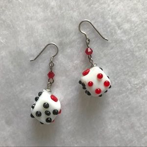 NEW handmade dangle dice glass earrings